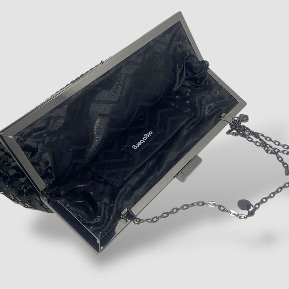 Olga Berg Clutch Black Metal Mesh Pouch Evening Cocktail Wedding Shoulder Bag - Picture 6 of 10